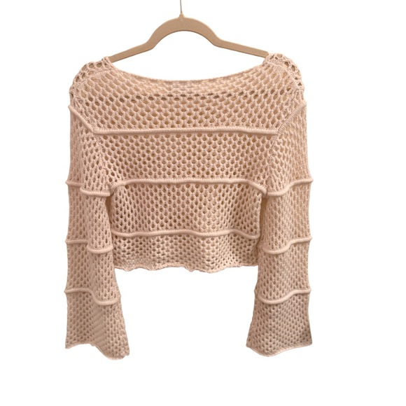Sage Beige Open-Knit Cropped Sweater - Picture 2 of 5